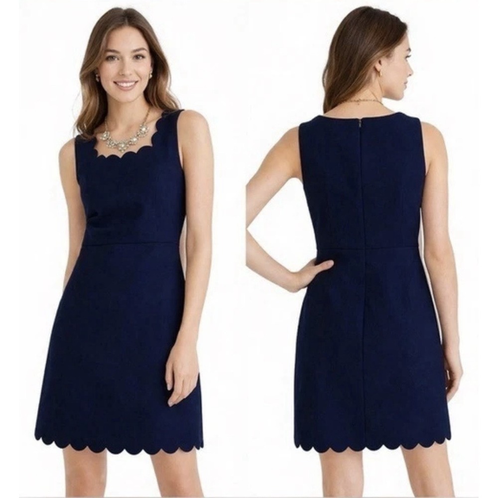 J Crew Scalloped Sheath Dress Size 6 Navy Blue Sleeveless NWT